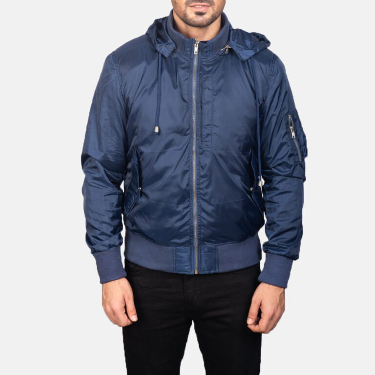 Mens Blue Hooded Bomber Jacket0891-5-1599119833815